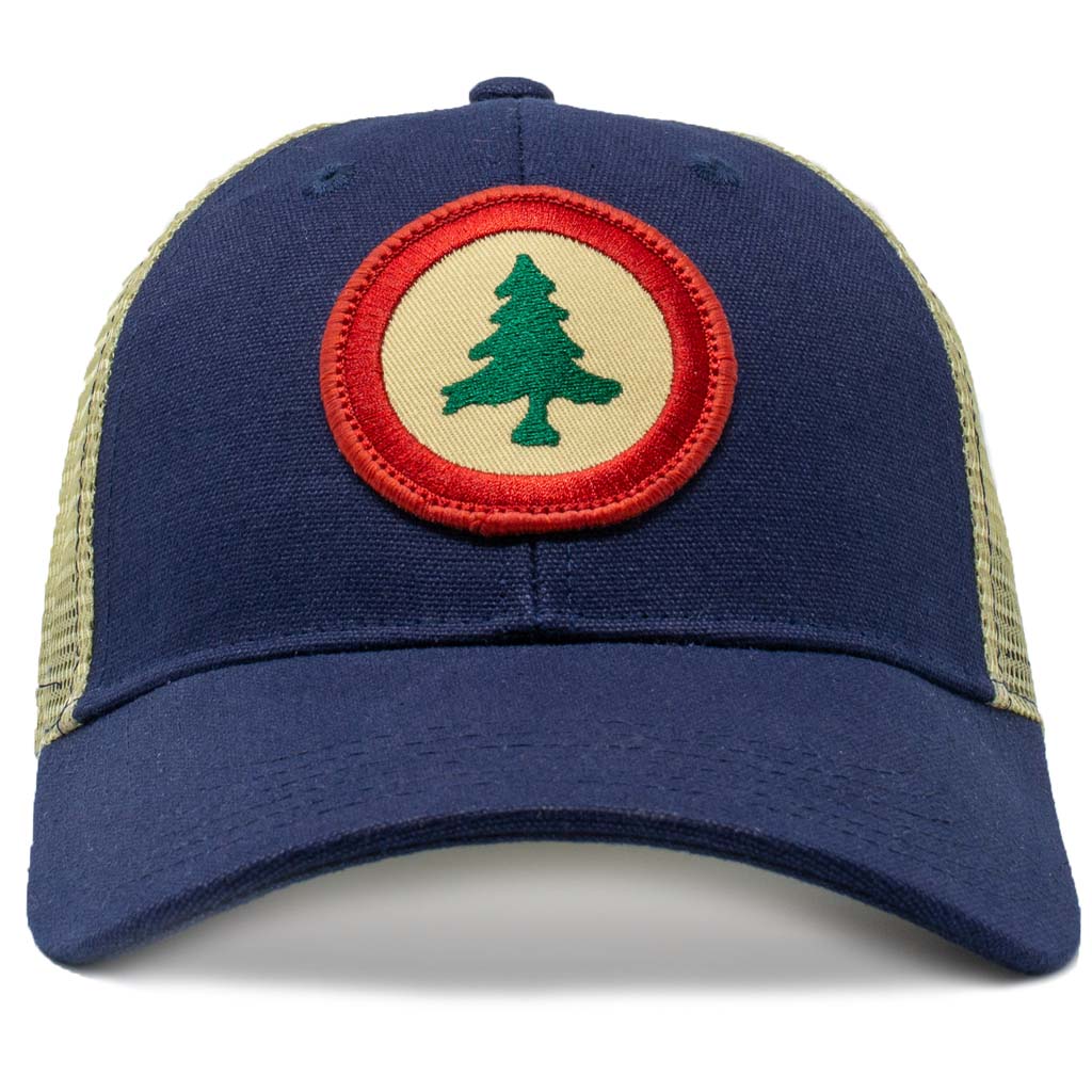 New England Pine Tree Flag Roundel Mesh Trucker Hat